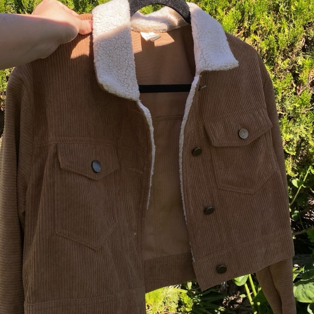 Brown Corduroy Jacket with White Sherpa Collar
